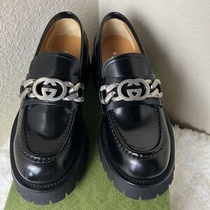 Gucci Interlocking GG Black Leather Loafers Women's Size: 8 | IT 38